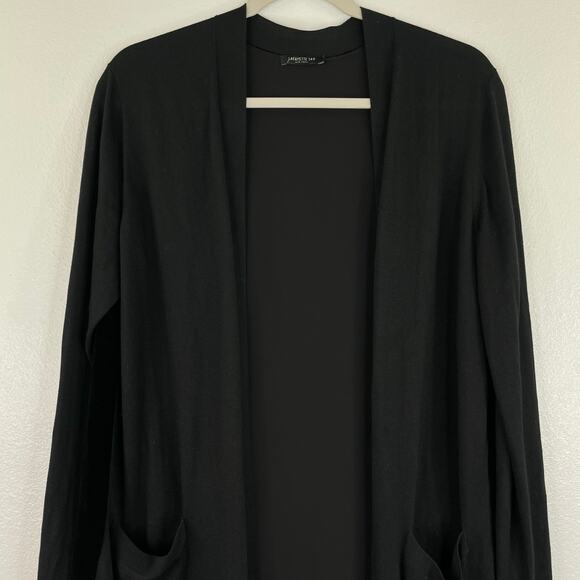 Lafayette 148 Black Long Open Cardigan 100% Silk Velvet back - Picture 2 of 13